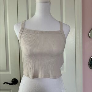 American Eagle Outfitters Cream Ribbed Crop Tank Top